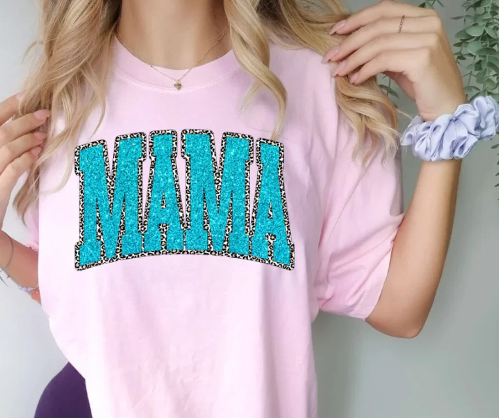 Mama Cheetah Teal (Full Color) (Screen Print Transfer)