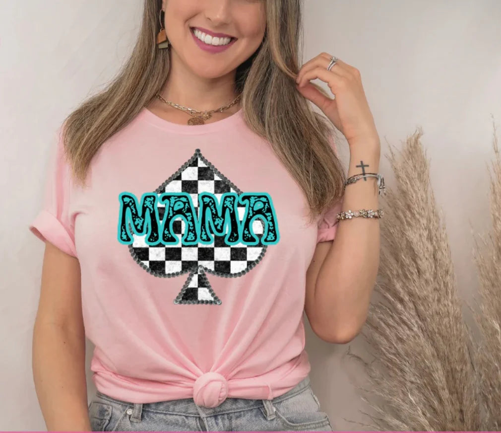 Mama Checkered Teal (Full Color) (Screen Print Transfer)