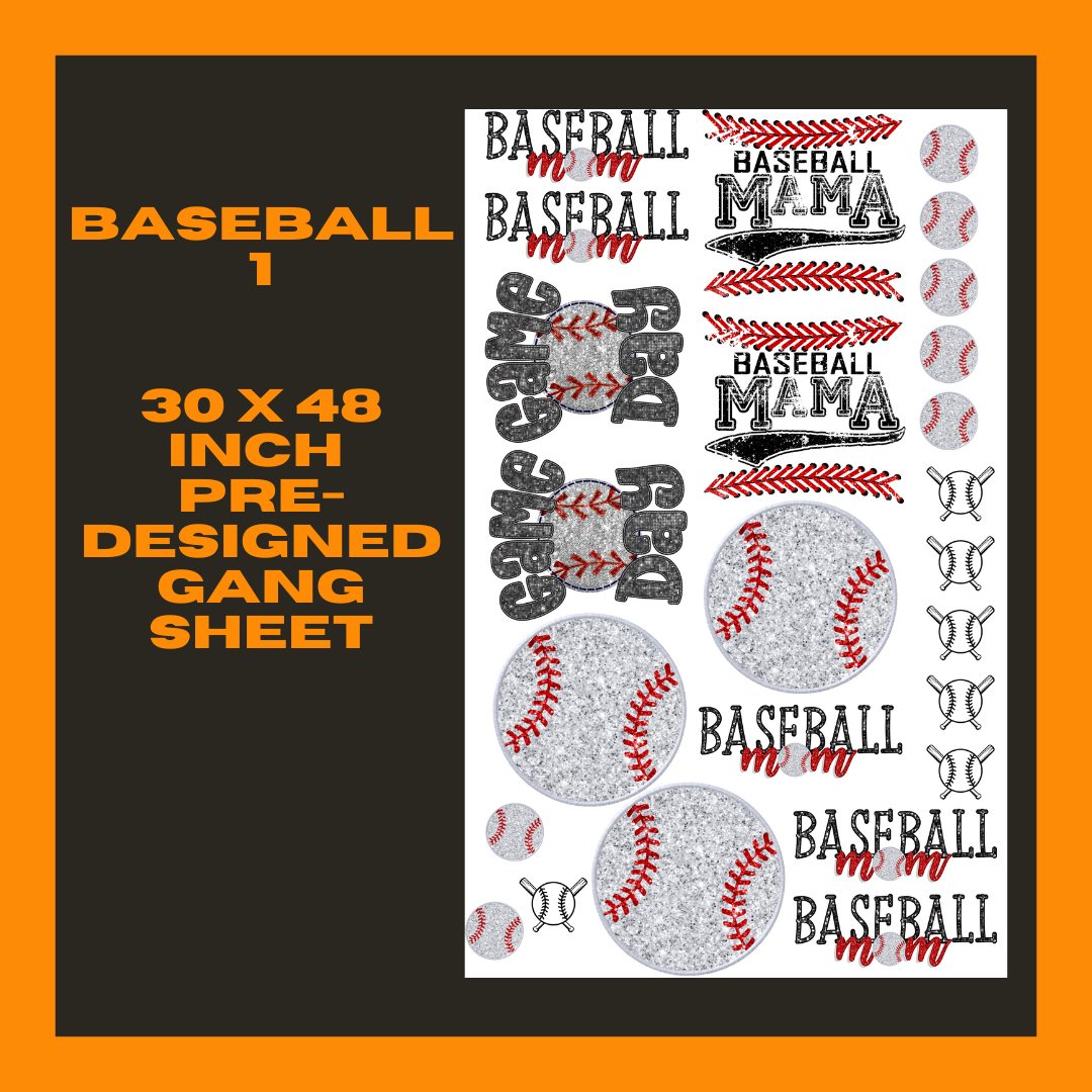Baseball 1 - 30 X 48 - Pre Made Gang Sheet