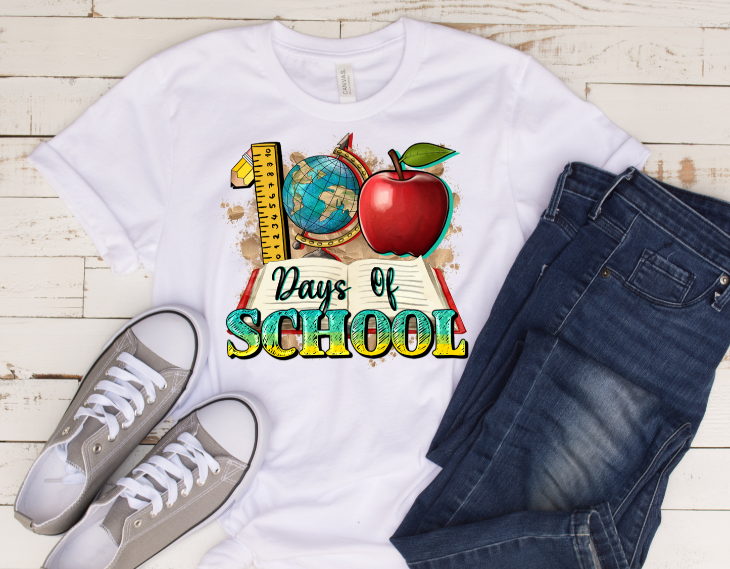 100 Days Of School With Book (DTF Transfer) (Adult)