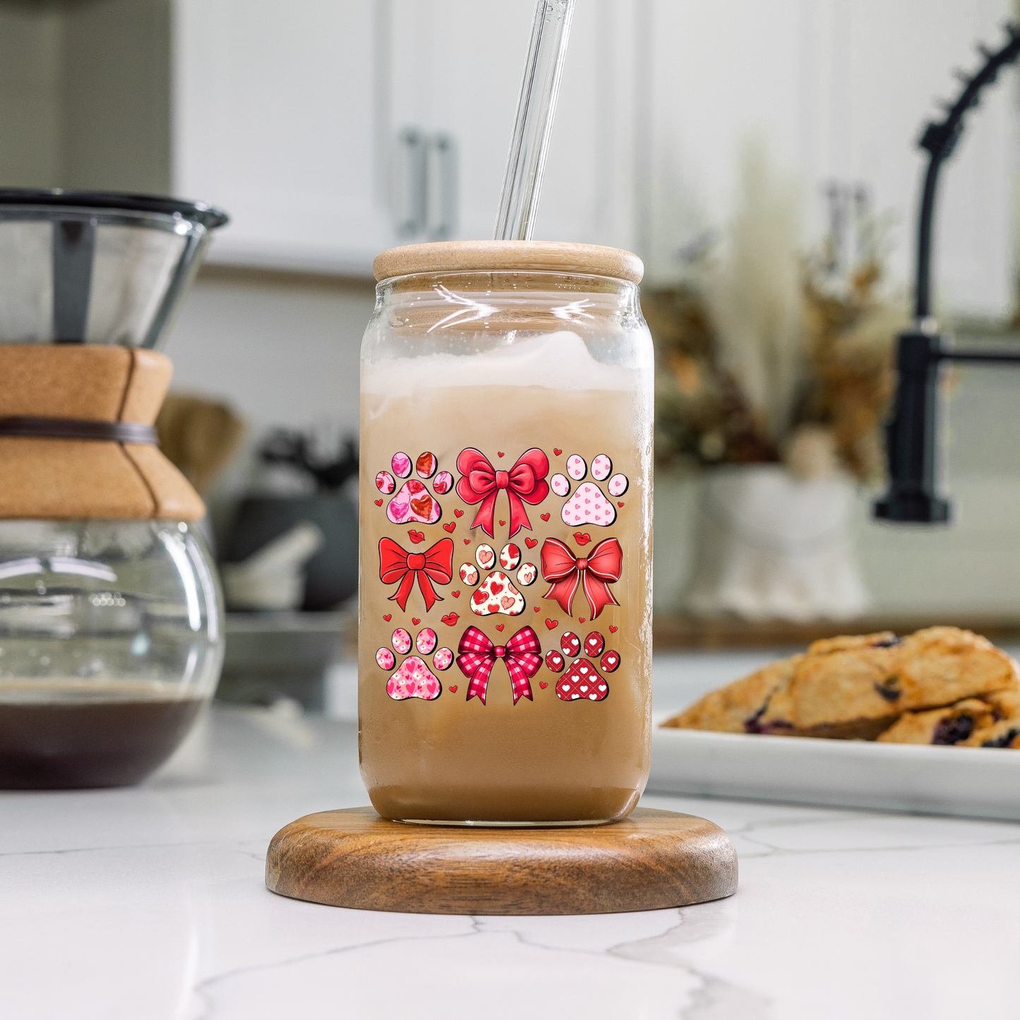 Valentine's Dog Paw Bows (4 Inch UV DTF Decal)