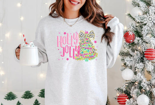 Holly Jolly Pink Tree (Screen Print Transfer) (Full Color)