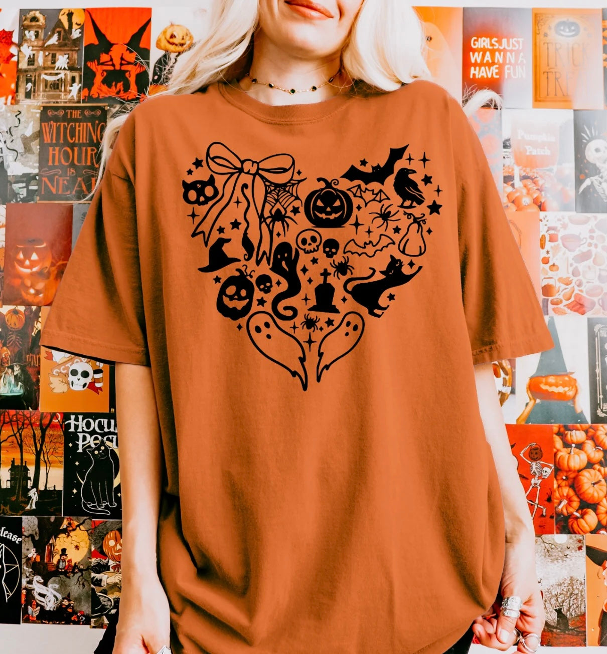 Heart Halloween Bows (Screen Print Transfer) (Youth)