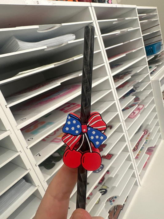 Flag Cherries 3D Straw Topper (Standard Size)