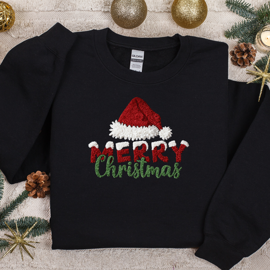 Merry Christmas Hat Faux Yarn (DTF Transfer)